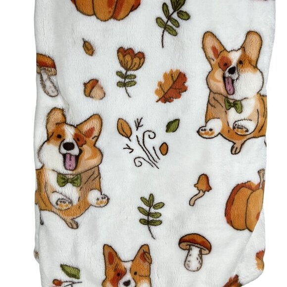 Autumn Paws NWT 60" x 70" SOFT Corgi Plush Throw Blanket Halloween Thanksgiving - Picture 3 of 5